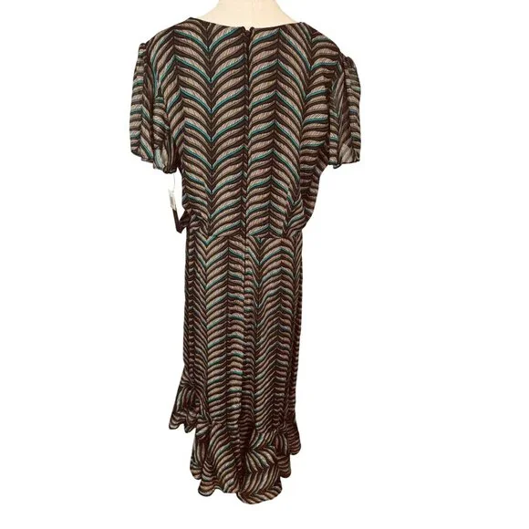 NWT City Studio Size 15 Multicolor Chevron Wrap Dress Ruffle Hem V-Neck - Picture 12 of 16